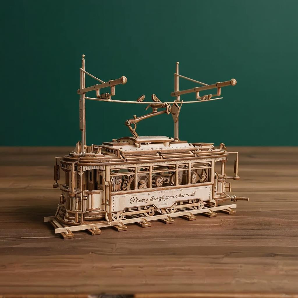 Klassische Stadt-Straßenbahn – Holzbausatz Fahrzeug als Deko