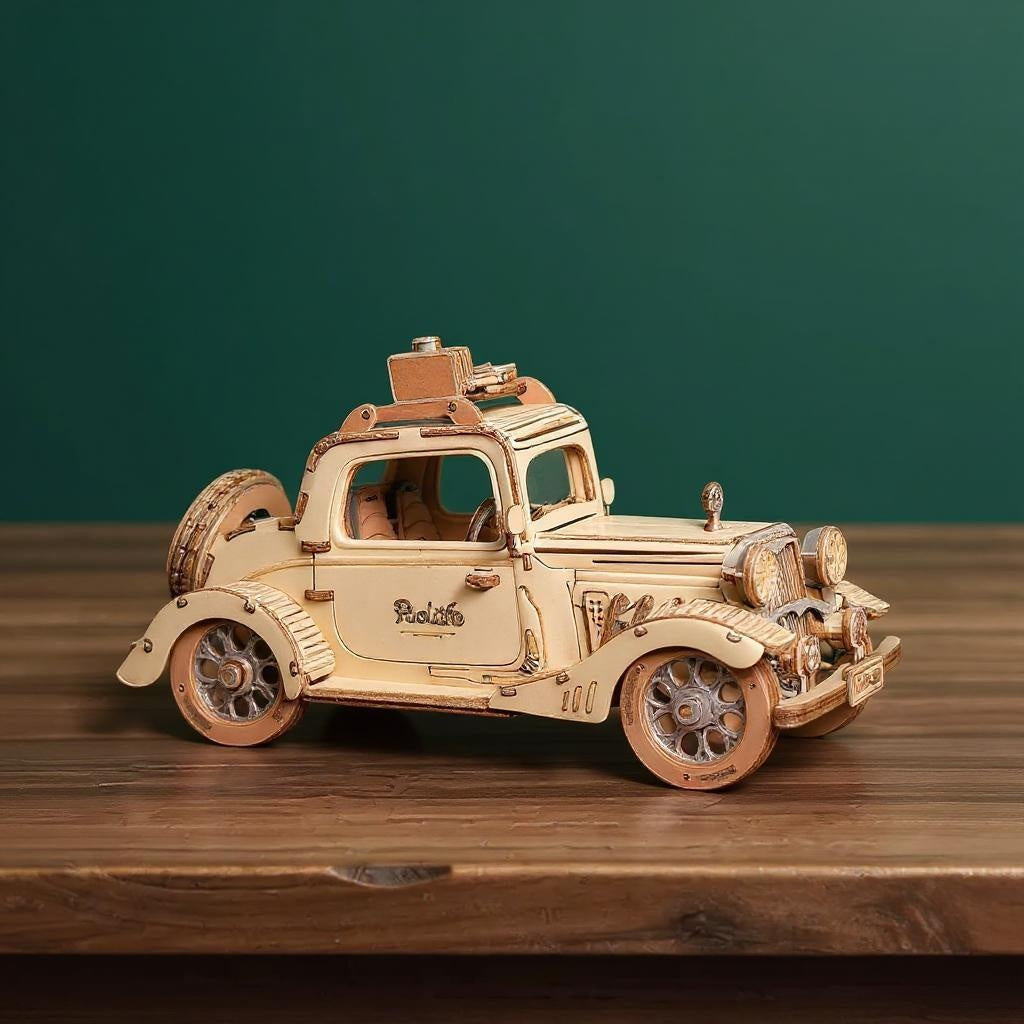Vintage Straßenfahrzeug – Holzbausatz als 3D Modell zum Basteln & Sammeln