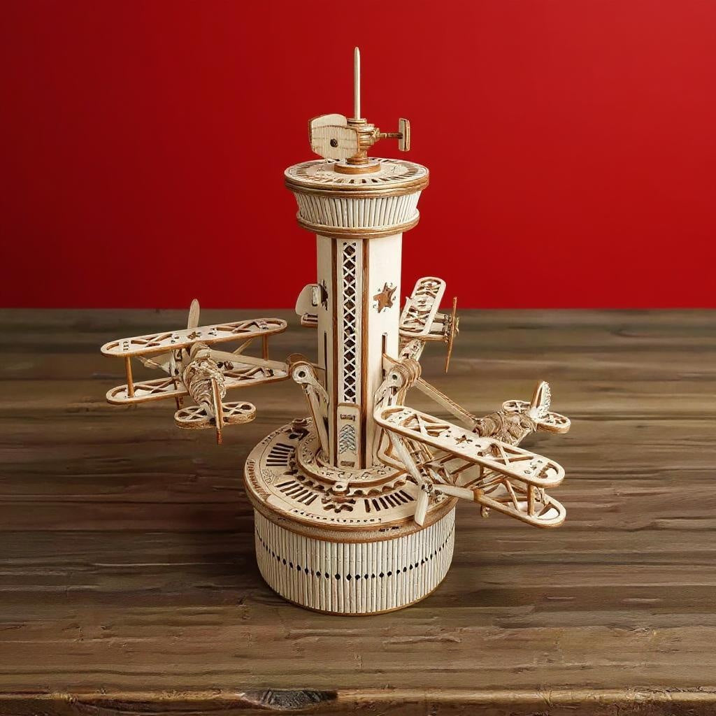 Himmelsmelodie Flugzeug & Turm – Holzbausatz mit LED für Erwachsene & Kinder