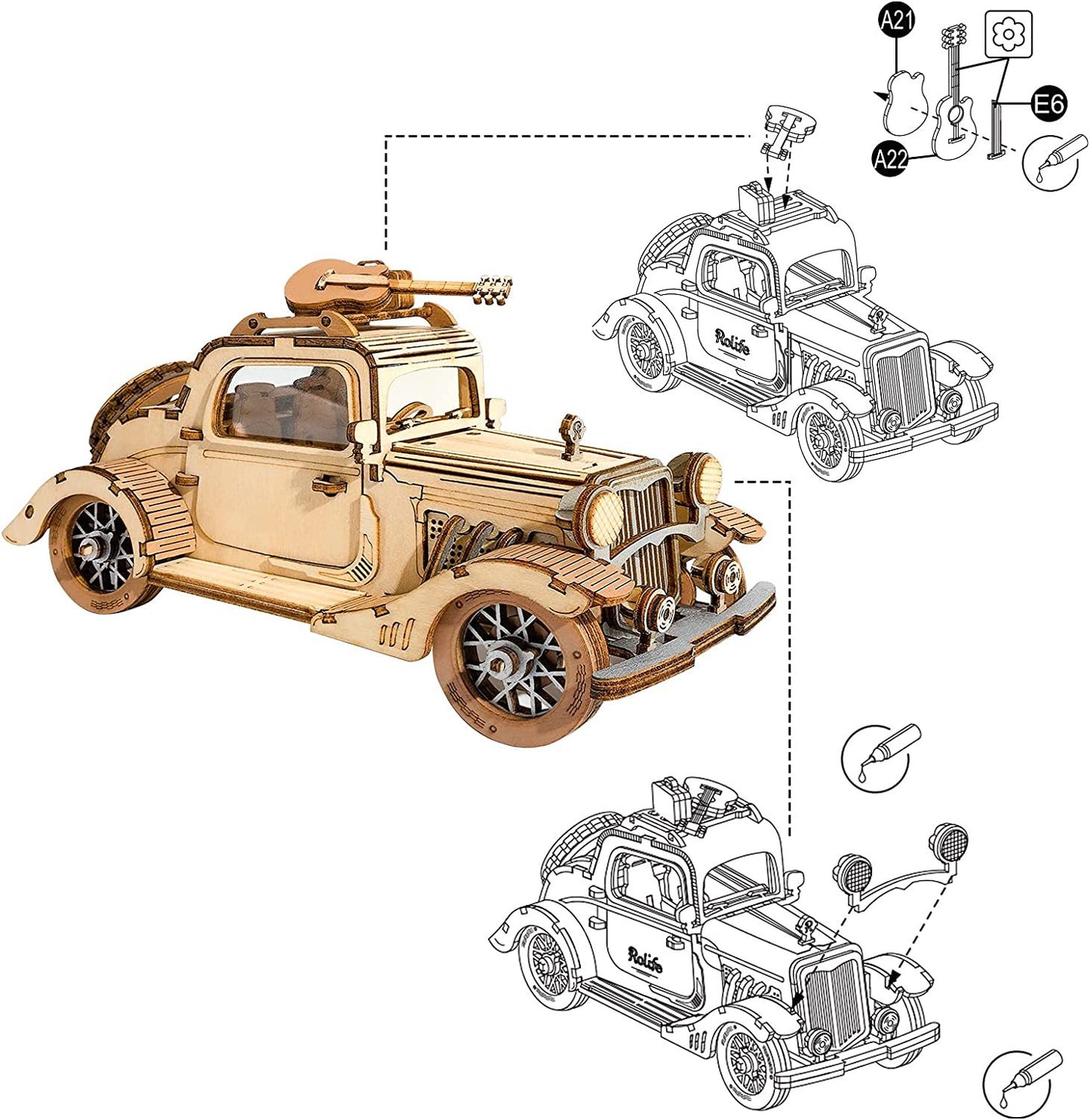 Vintage Straßenfahrzeug – Holzbausatz als 3D Modell zum Basteln & Sammeln
