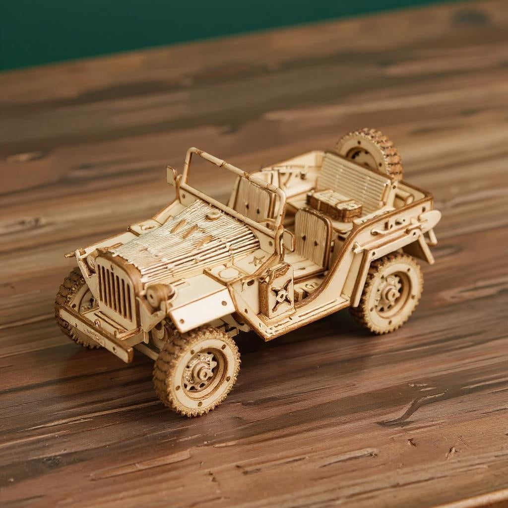 Armee Jeep – Holzbausatz Fahrzeug als Deko und zum Spielen