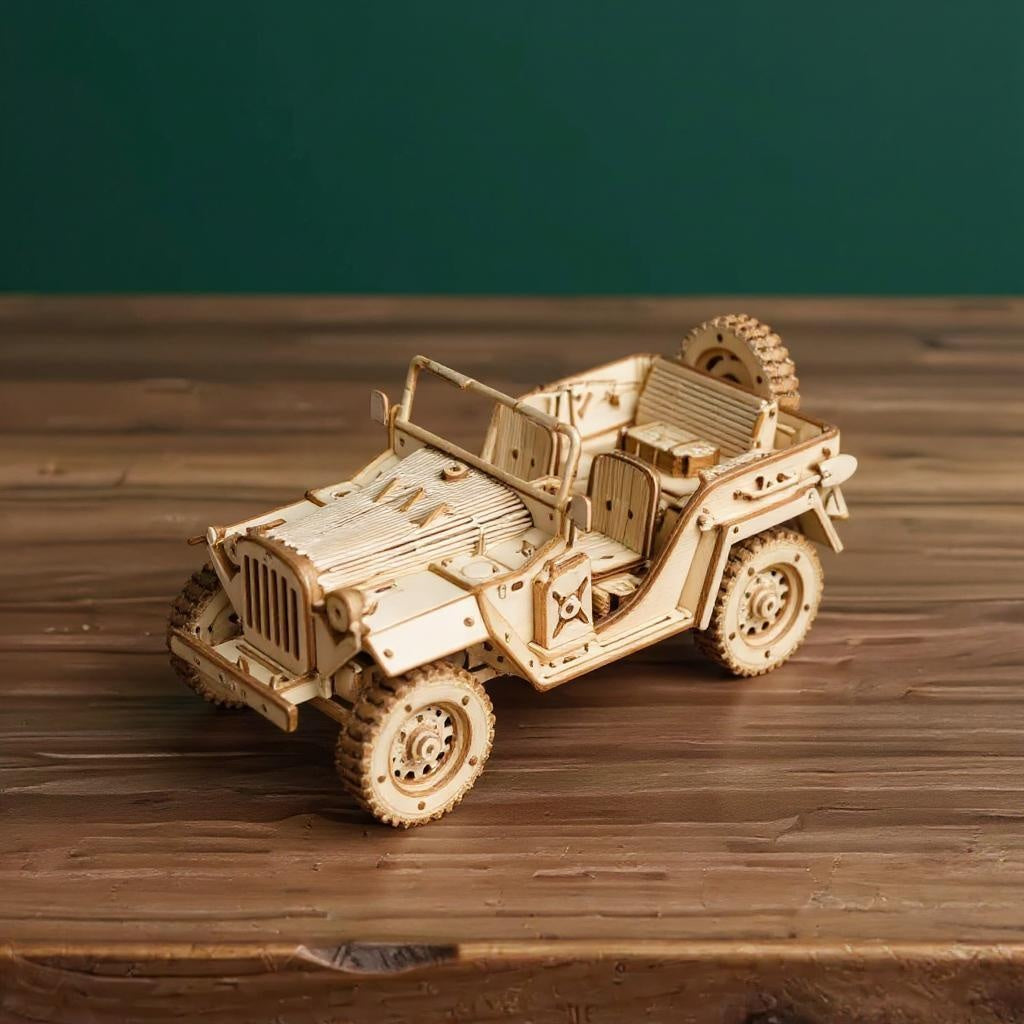Armee Jeep – Holzbausatz Fahrzeug als Deko und zum Spielen