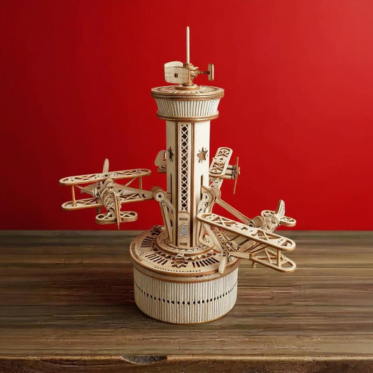 Himmelsmelodie Flugzeug & Turm – Holzbausatz mit LED für Erwachsene & Kinder